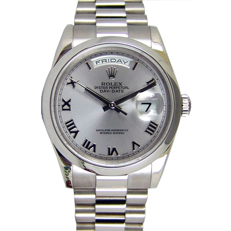 Rolex DayDate Silver Dial 18K White Gold President Automatic Mens Watch 118209SRP