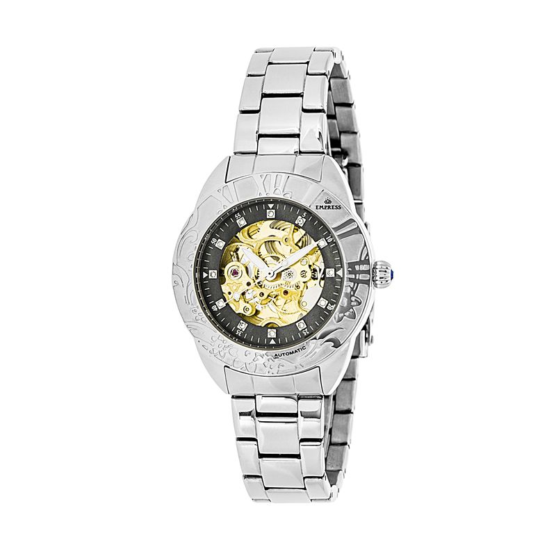 Empress Godiva Black Mother of Pearl Dial Silver-tone Bracelet Automatic Ladies Watch EM1102 925$
