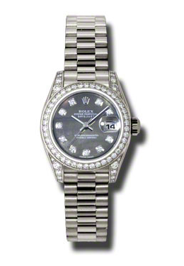Rolex LadyDatejust 26 Black Mother Of Pearl Dial 18K White Gold President Automatic Ladies Watch 179159BKMDP