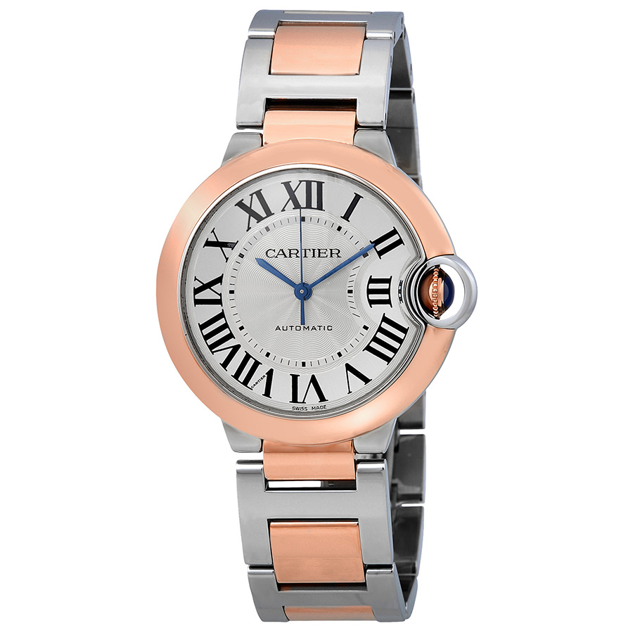 Preowned Cartier Ballon Bleu De Cartier Silvered Flinque Guilloche Dial Ladies Watch W2BB0003