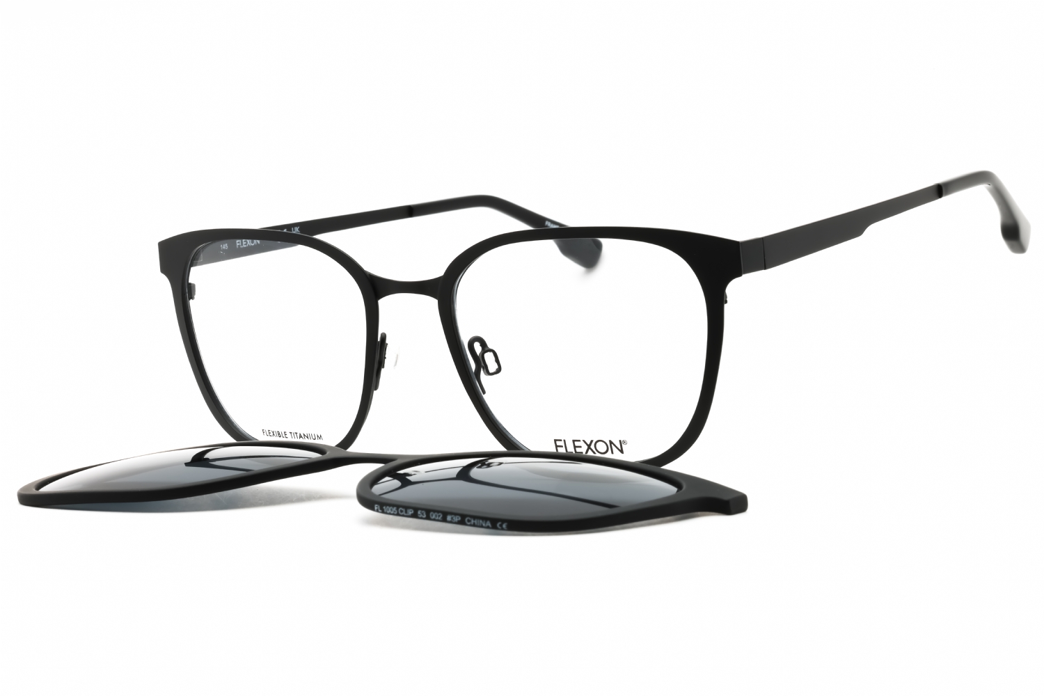 Flexon Demo With Dark Grey Clip-On Square Mens Eyeglasses FLX1005MAG-SET 002 53