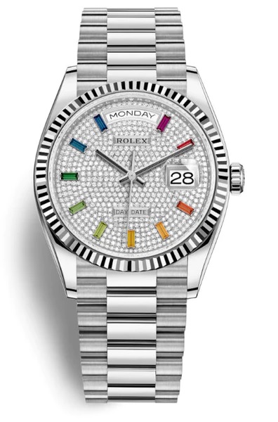 Rolex DayDate 36 Automatic Diamond Pave Dial 18kt White Gold President Watch 128239SSP