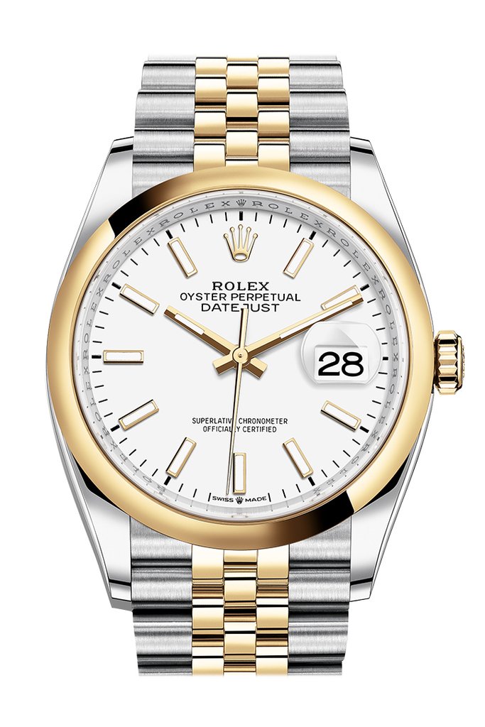 Rolex Datejust 36 White Dial Automatic Mens Steel and 18k Yellow Gold Jubilee Watch 126203WSJ