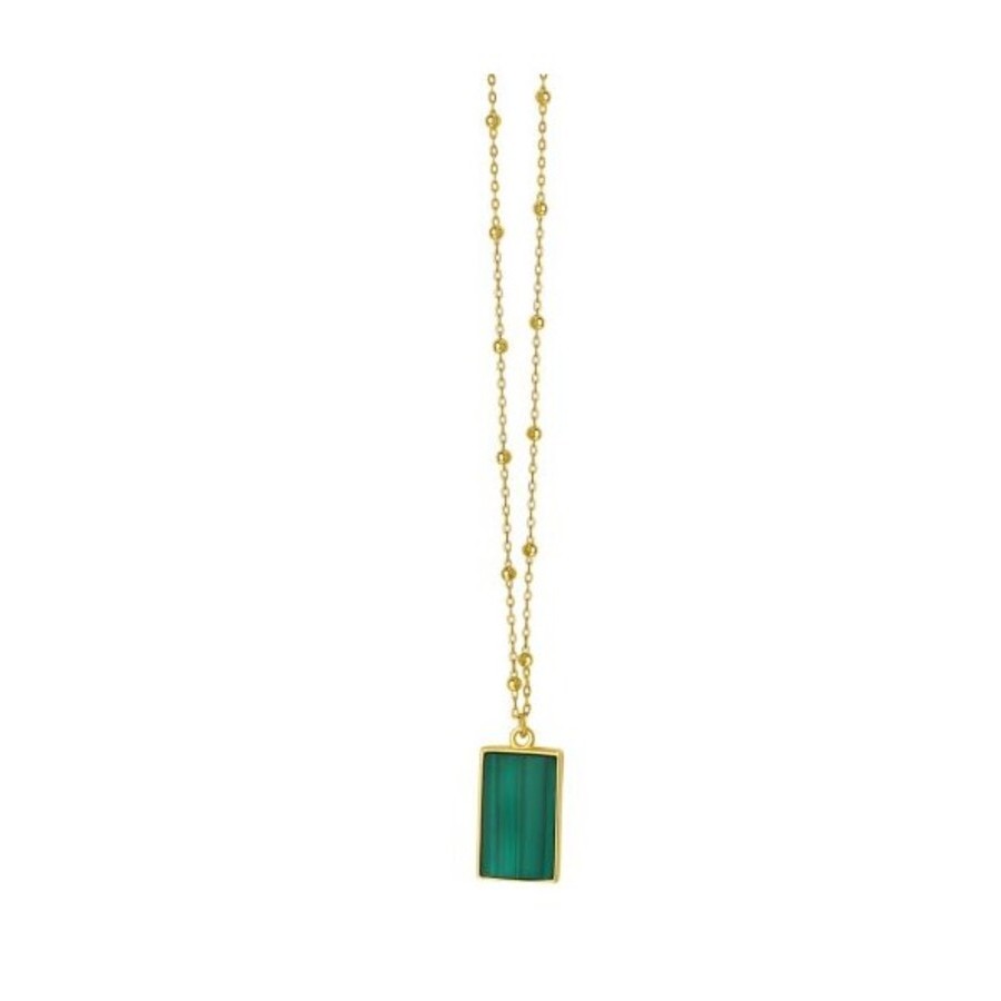 Tresorra 14K Yellow Gold Malachite Geometric Gem Rectangle Pendant Necklace 645$