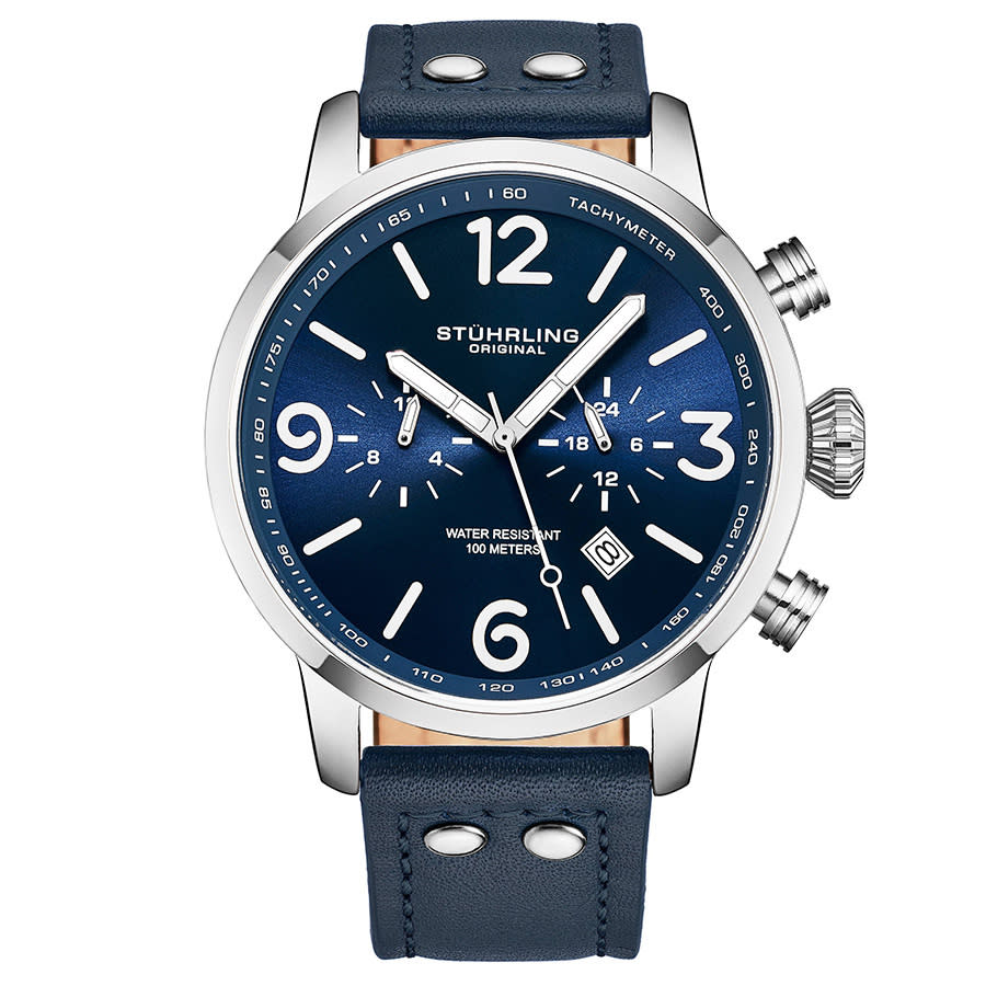 Stuhrling Original Aviator Quartz Blue Dial Mens Watch M13650 115$