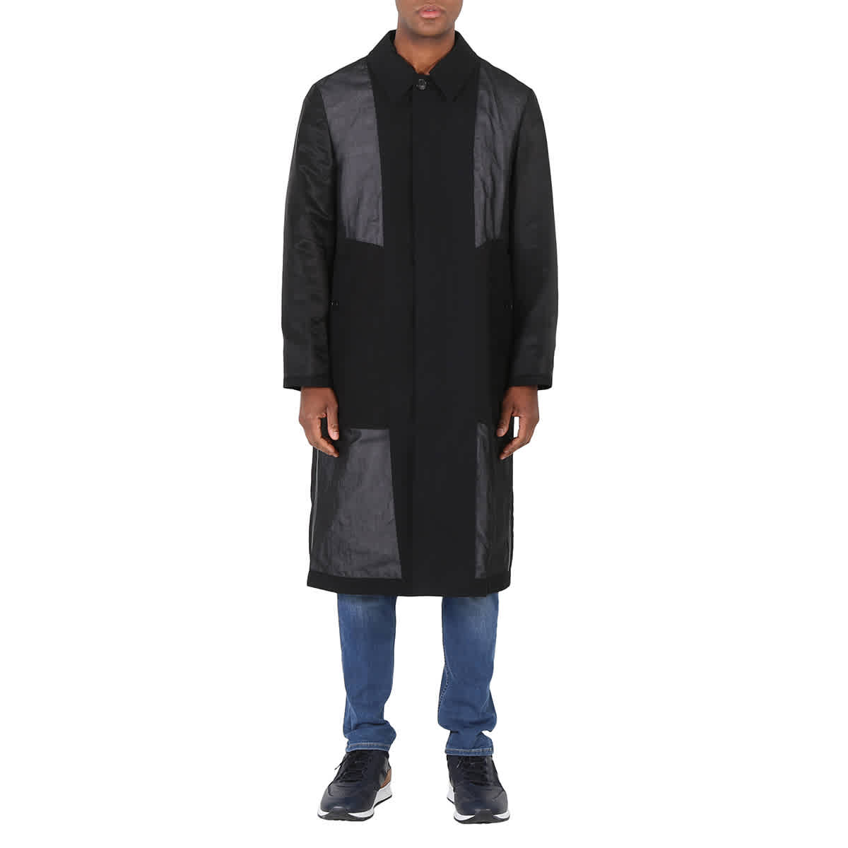 Pre-owned Burberry Men's Panelled Cotton Gabardine Car Coat In Black