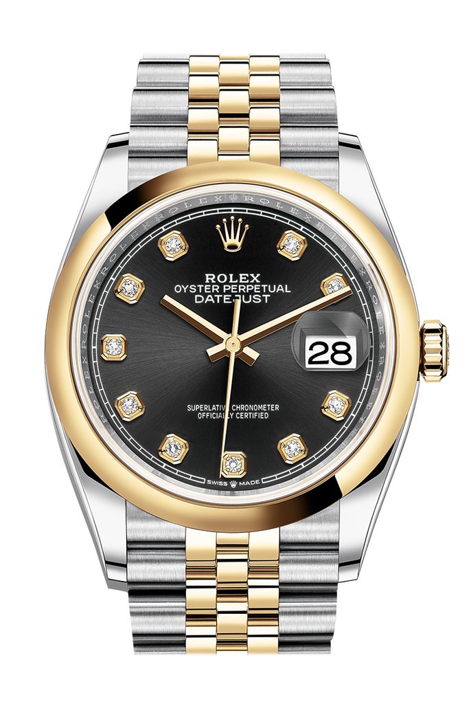 Rolex Datejust 36 Black Dial Mens Steel and 18k Yellow Gold Jubilee Watch 126203BKDJ