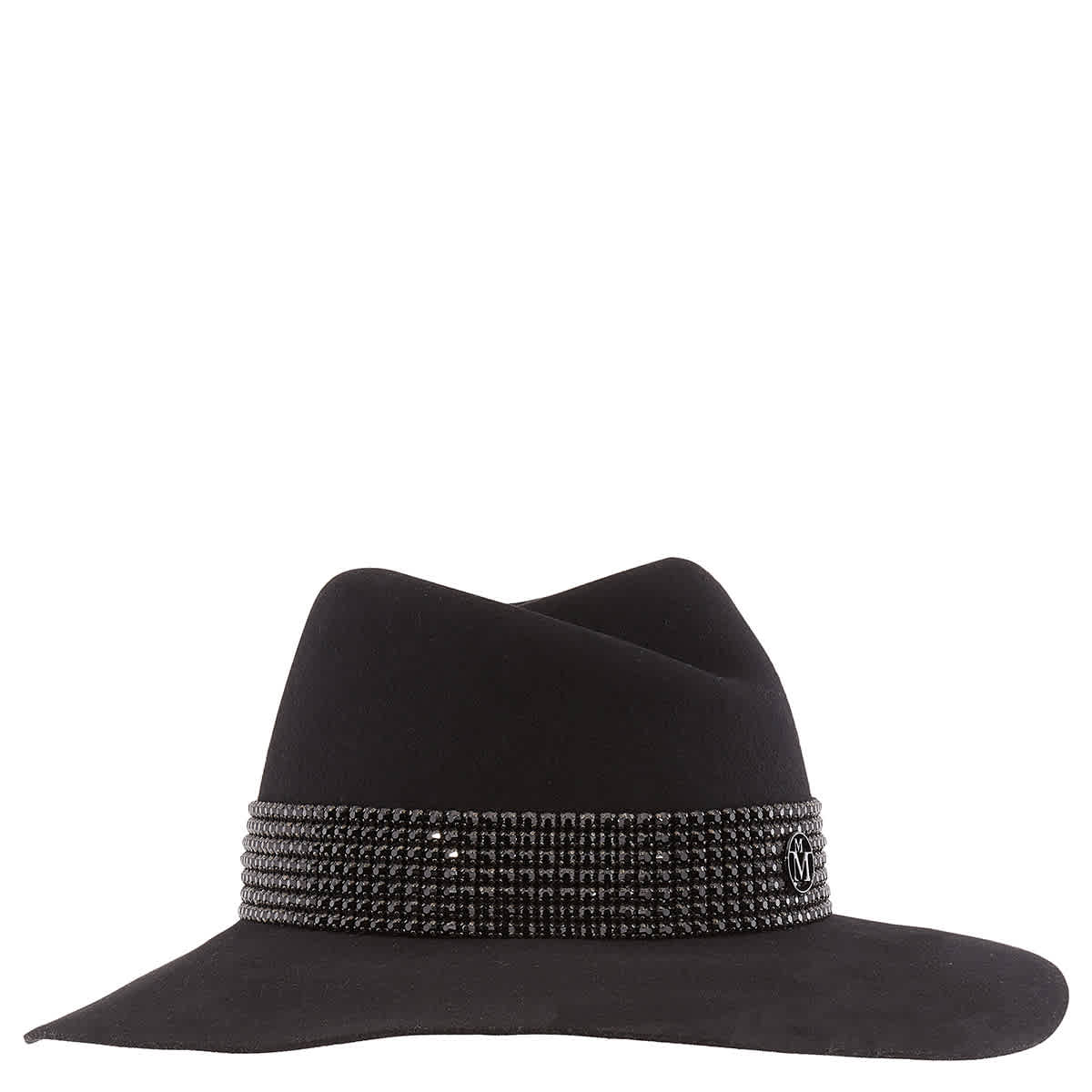 Pre-owned Maison Michel Ladies Black Virginie Studded Strass Fedora Hat