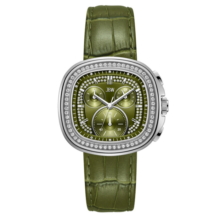 JBW Coast Leather Chronograph GMT Quartz Diamond Green Dial Mens Watch J6415D