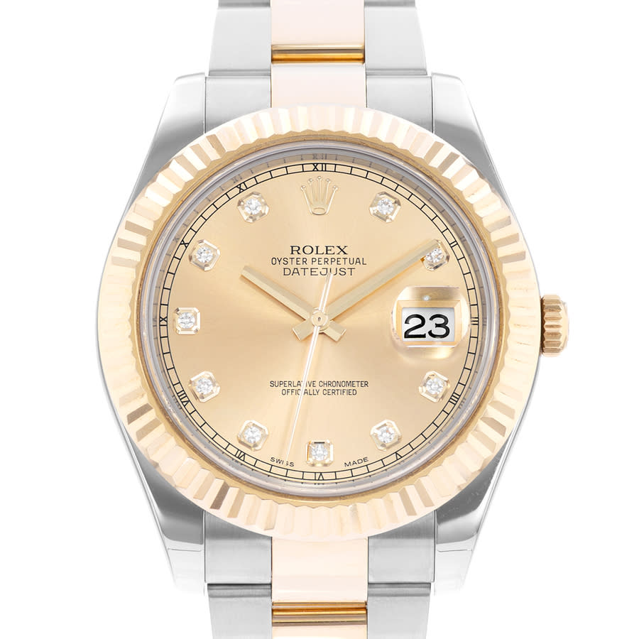 Preowned Rolex Datejust II Automatic Chronometer Diamond Champagne Dial Mens Watch 116333 CDO