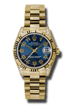 rolex datejust lady 31 blue concentric circle dial 18k yellow gold president automatic ladies watch 178238blcap