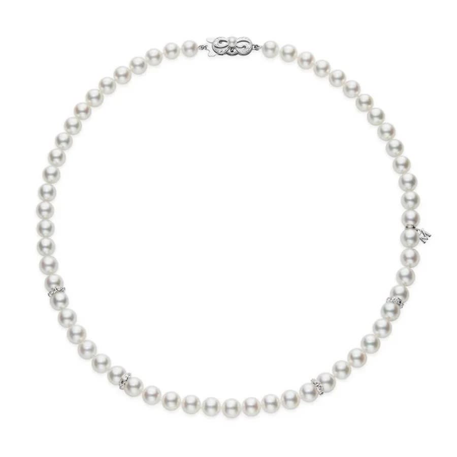 Mikimoto White Gold 75-8mm Akoya Pearl Diamond Rondell Necklace 12975$