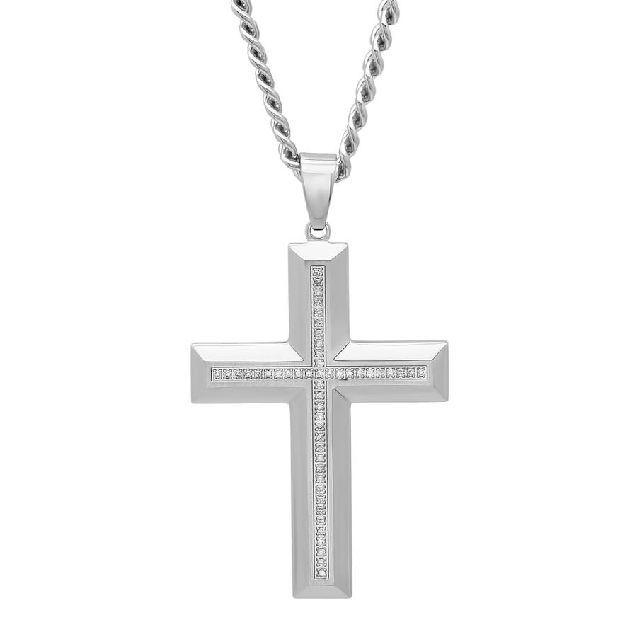 Robert Alton 1/4 CTW Stainless Steel Men's Diamond Cross Necklace