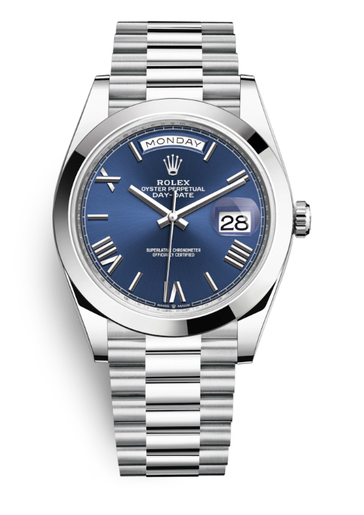 Rolex Day Date 40 Blue Dial Automatic Mens Platinum President Watch 228206BLSRP