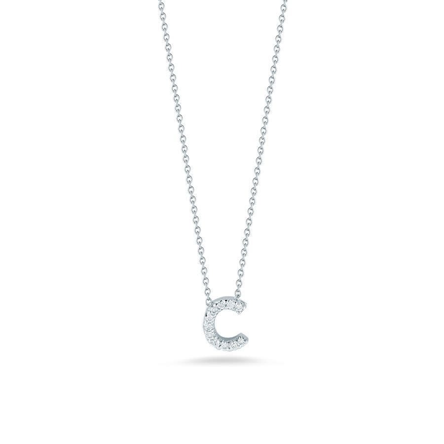 ROBERTO COIN 18K White Gold Tiny Treasures Diamond Letter C Pendant 980$