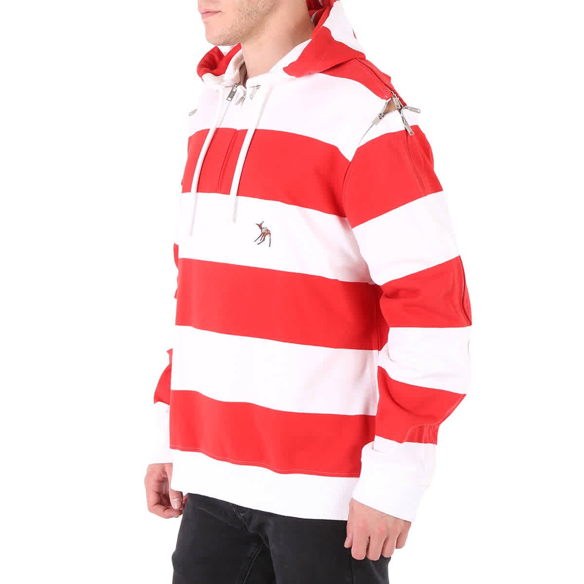 Burberry Men s Red Zip Detail Striped Cotton Hoodie eBay