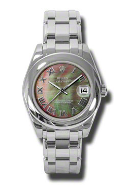 Rolex LadyDatejust Pearlmaster Black Mother Of Pearl Dial 18K White Gold Automatic Ladies Watch 81209BKMRPM