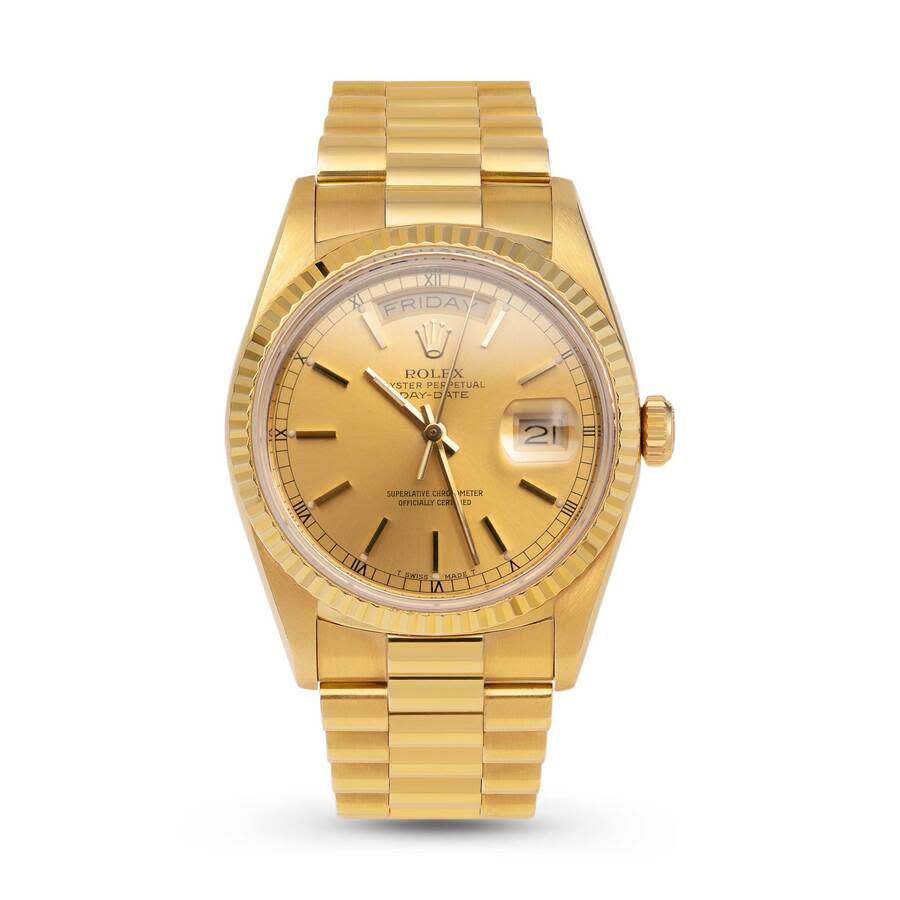 Preowned Rolex DayDate Automatic Chronometer Champagne Dial Unisex Watch 18038 CSP