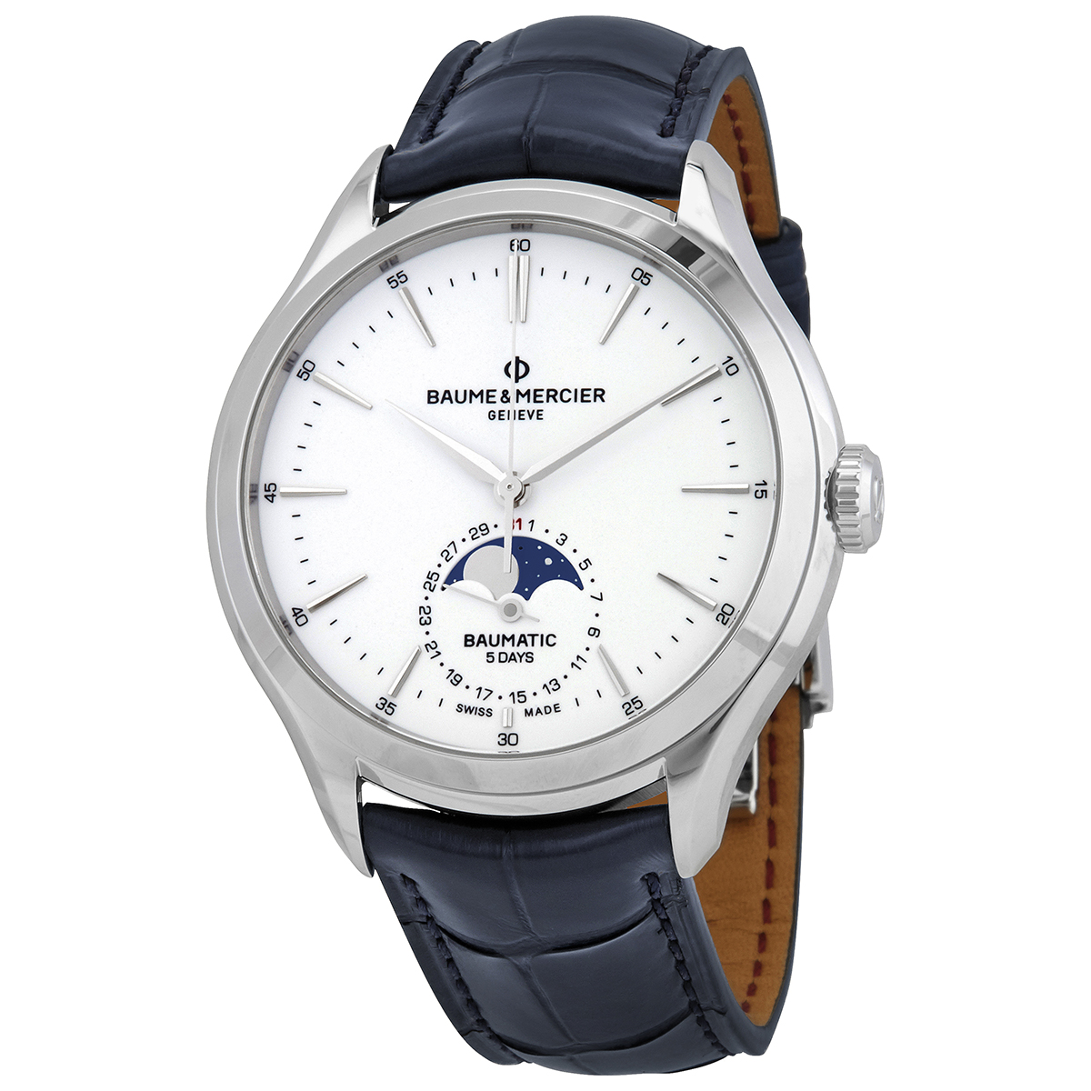Pre-owned Baume et Mercier Clifton Chronograph Automatic Moon Phase White Dial Mens Watch 10549 2495$