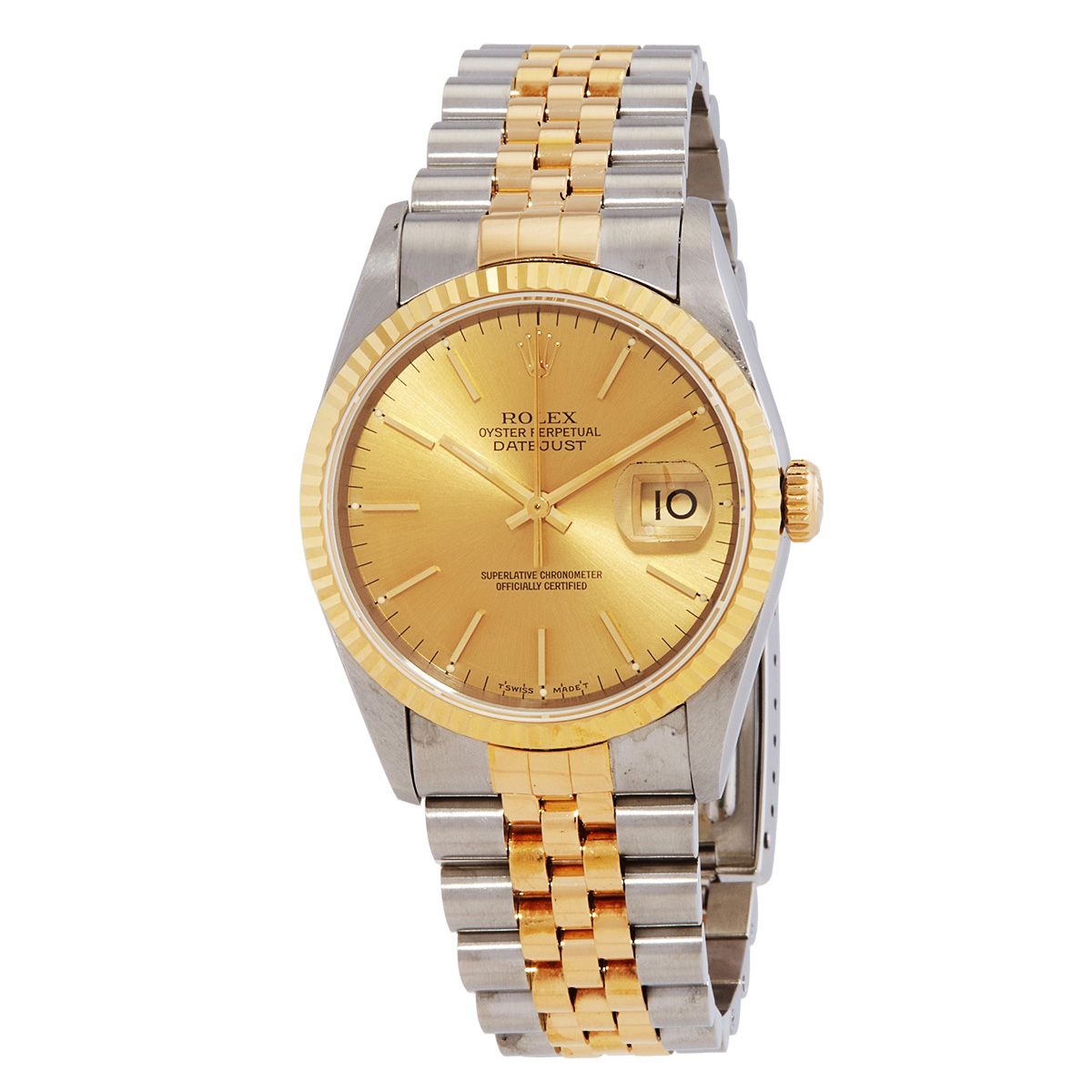 preowned rolex datejust automatic gold dial mens watch 16233 csj