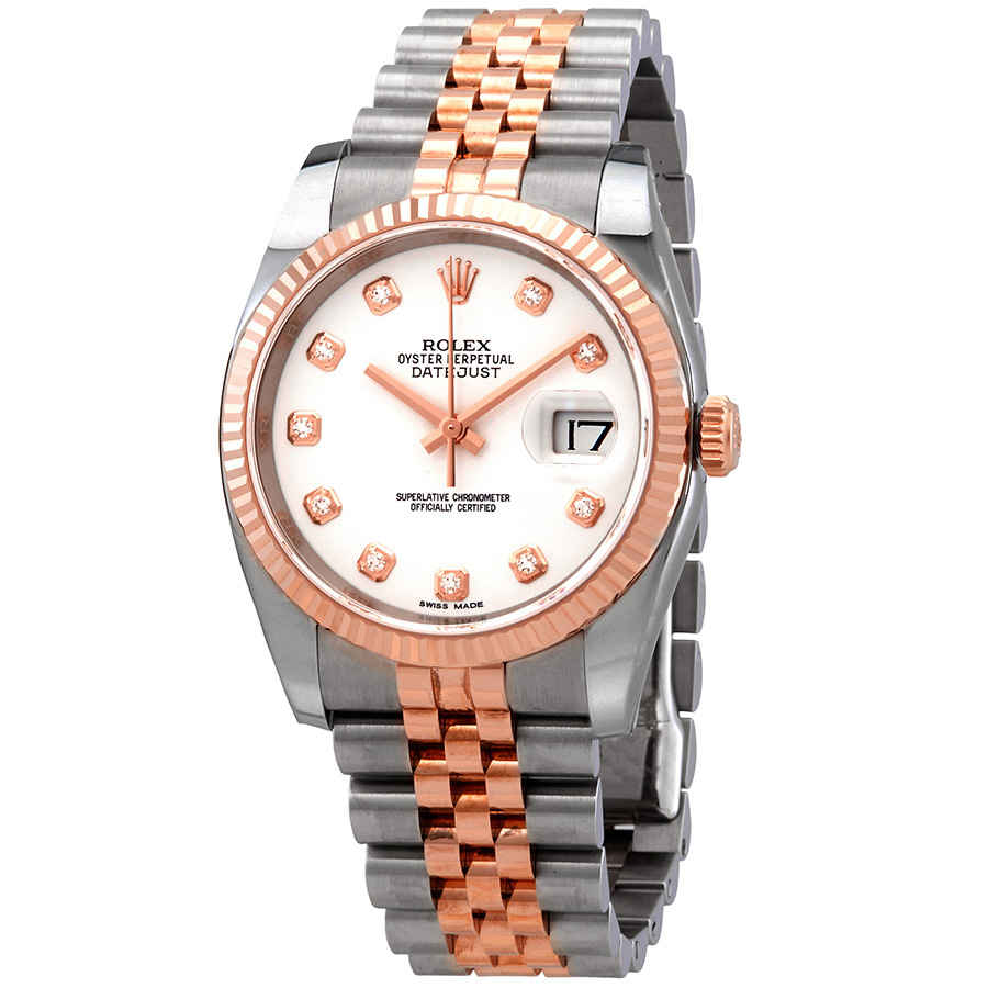 Rolex Oyster Perpetual Datejust 36 White Dial Stainless Steel and 18K Everose Gold Jubilee Bracelet Automatic Mens Watch 116231WDJ