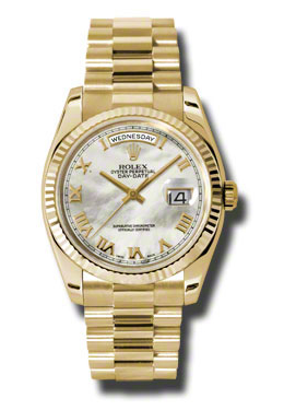 Rolex DayDate White MotherOfPearl Dial 18K Yellow Gold President Automatic Mens Watch 118238MRP
