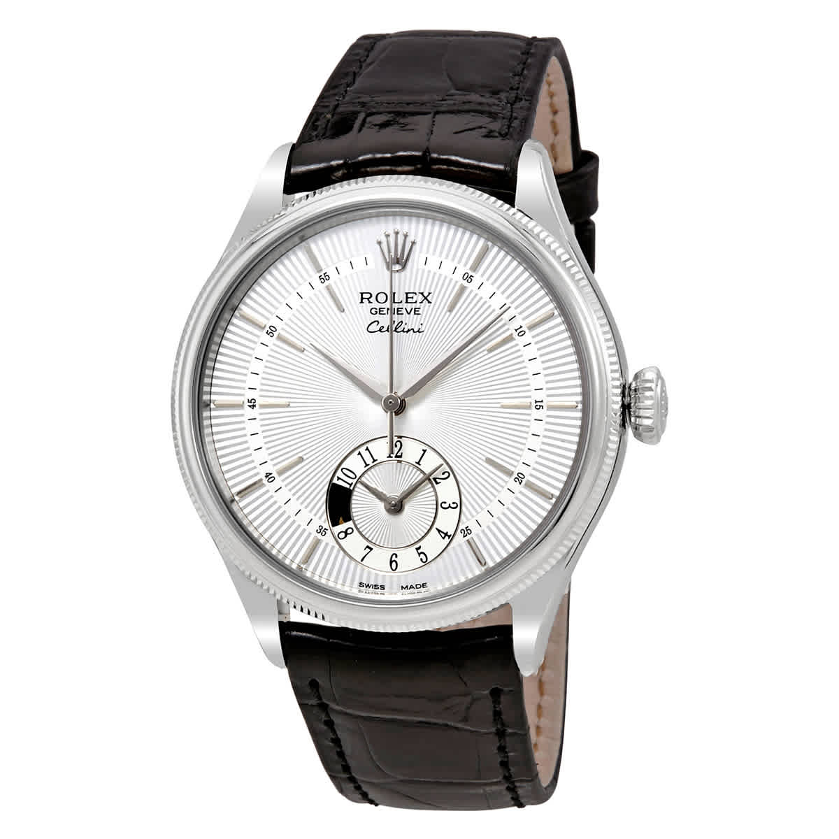 Rolex Cellini Dual Time Silver Dial 18K White Gold Mens Watch 50529SSBKL 18395$