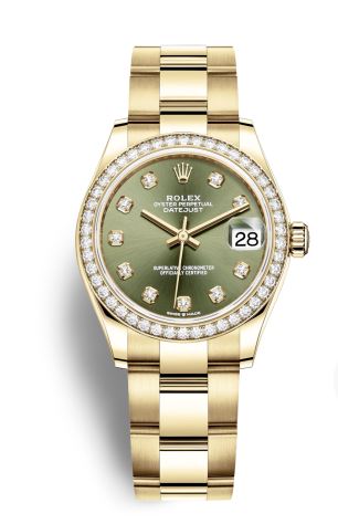 Rolex Datejust 31 Olive Green Diamond Dial Ladies 18kt Yellow Gold Oyster Watch 278288GNDO