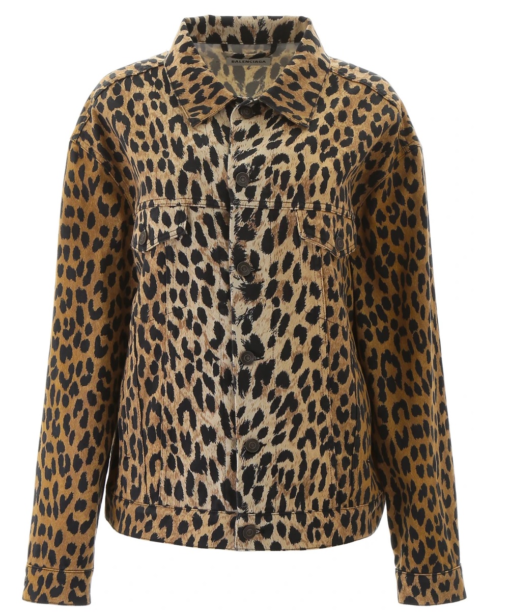 Balenciaga Leopard-print Denim Jacket In Beige | ModeSens