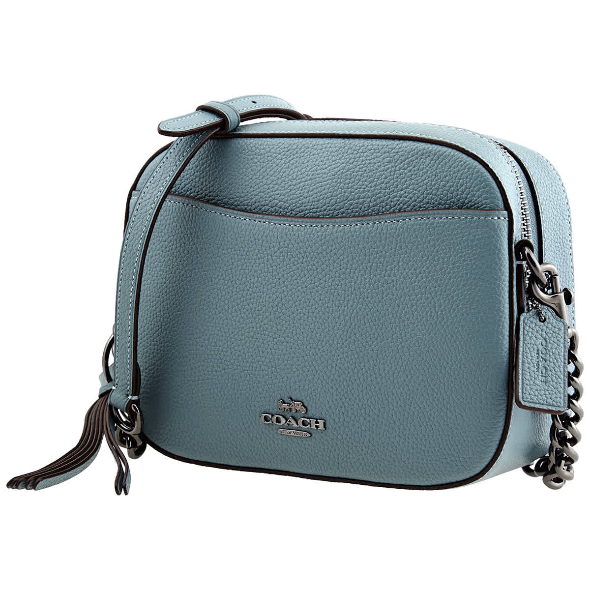 coach metallic blue camera bag