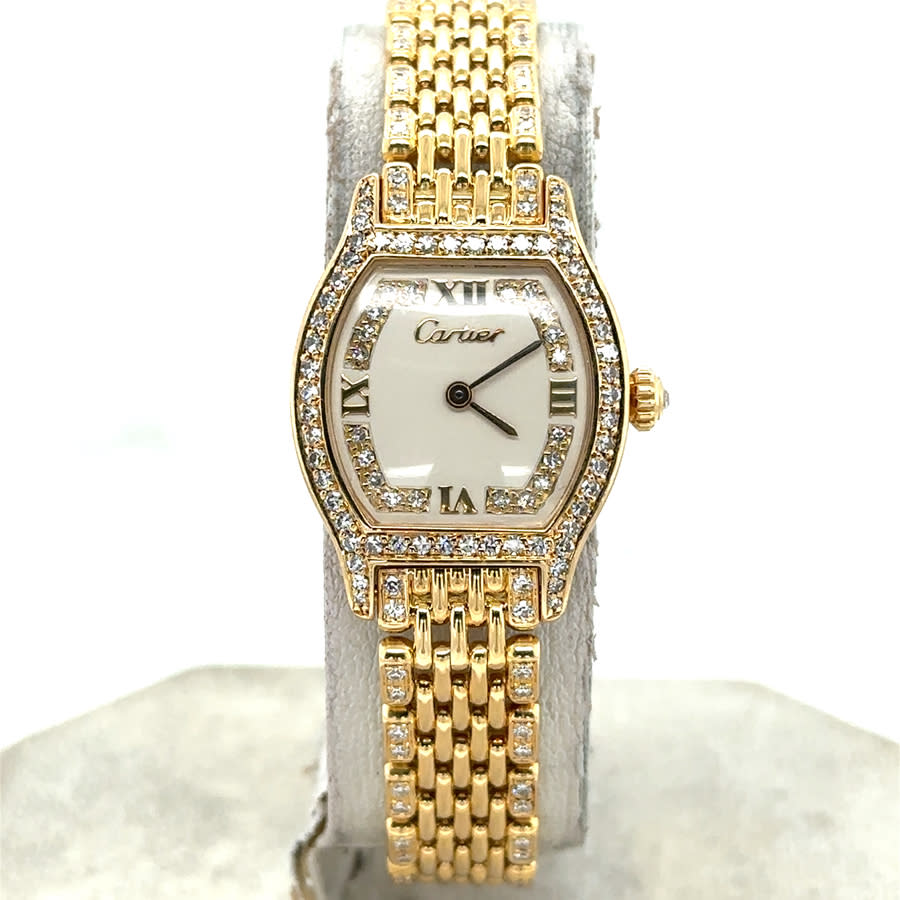 Pre-owned Cartier Tortue Diamond Beige Dial Ladies Watch 19318$