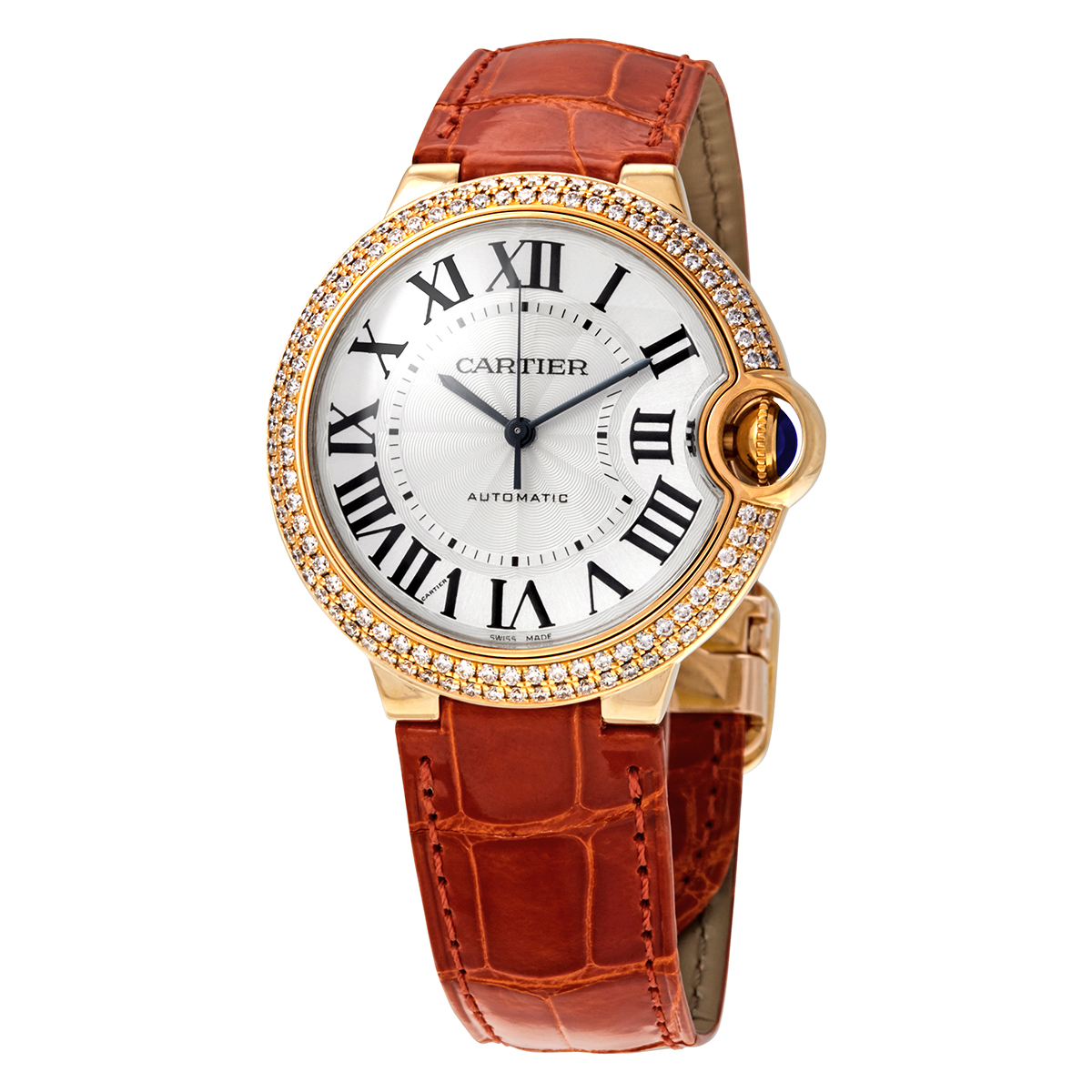 Preowned Cartier Ballon Bleu De Cartier Diamond Guilloche Dial Ladies Watch WE900451