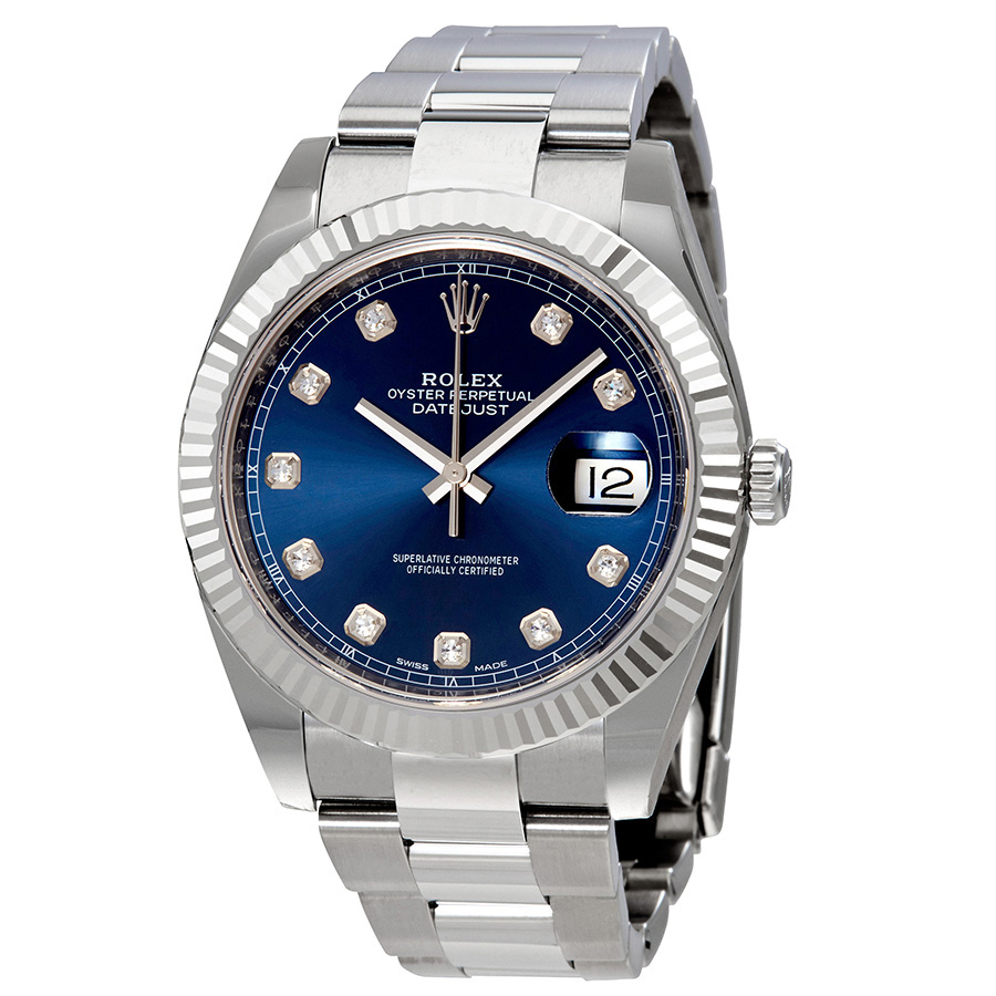 Preowned Rolex Datejust 41 Automatic Diamond Blue Dial Mens Watch 126334BLDO