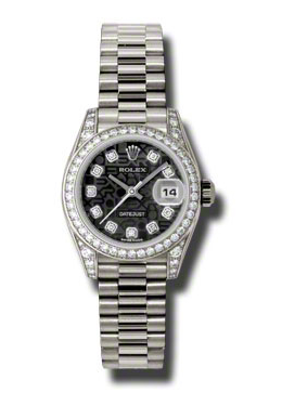 Rolex LadyDatejust 26 Black Dial 18K White Gold President Automatic Ladies Watch 179159BKJDP