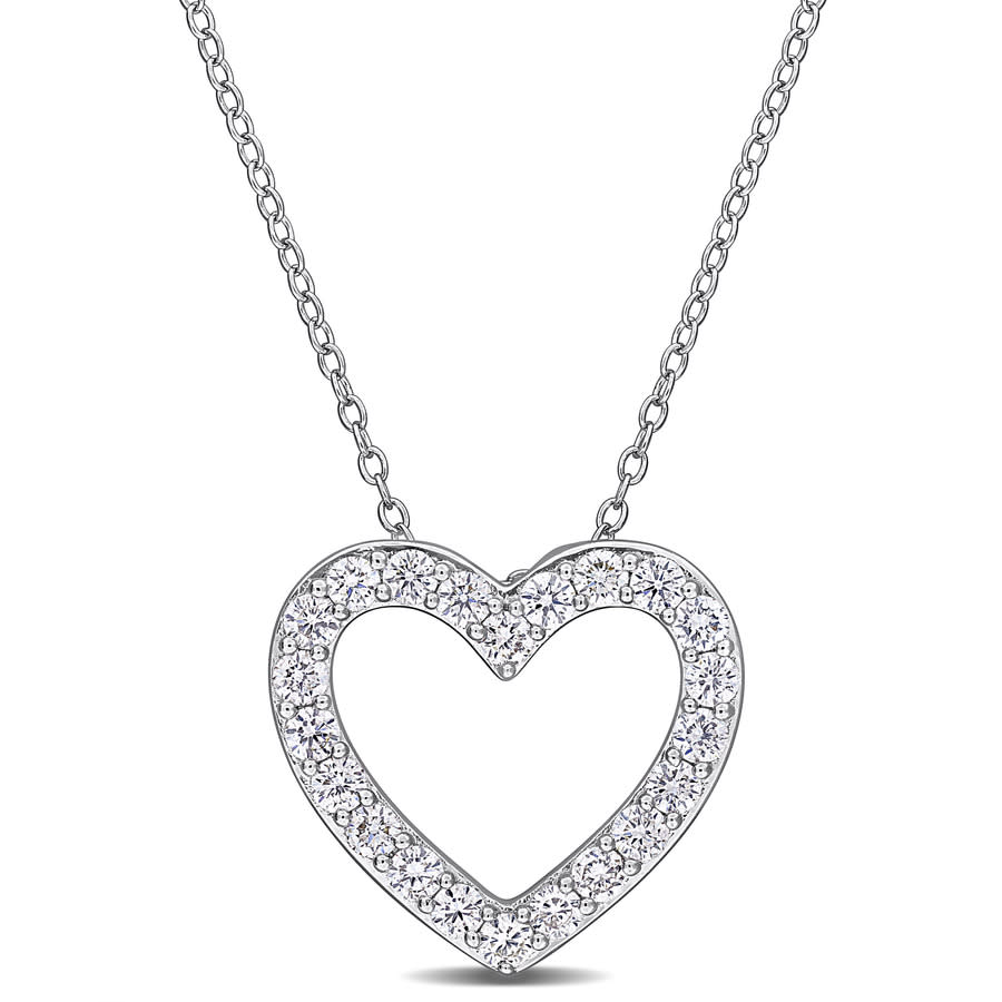 Created Forever 1ct TW Lab-Grown Diamond Open Heart Shaped Pendant with Chain in Sterling Silver - 17 in