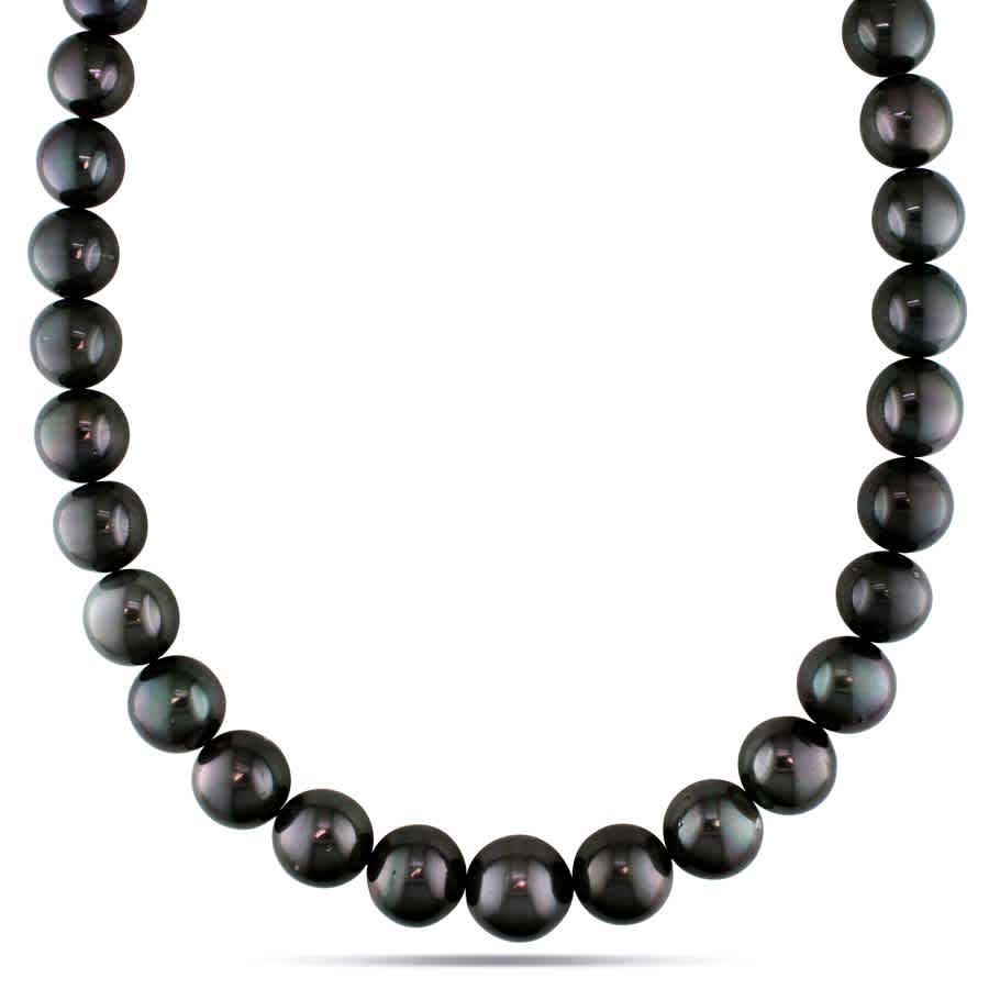 AMOUR 13 - 14 Mm Black Tahitian Cultured Pearl Strand with 14K White Gold Diamond Ball Clasp 5575$