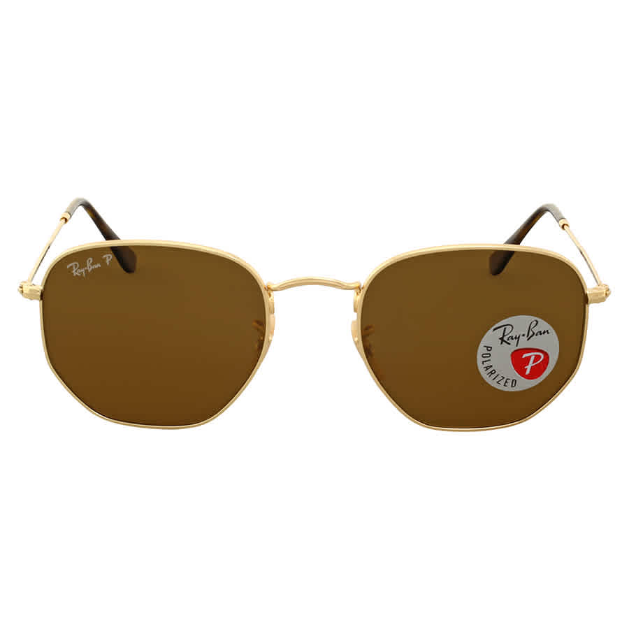 Ray-Ban Hexagonal Flat Lenses RB3548N Glass Polarized Sunglasses - Polished Arista Gold/Brown Classic B-15 - X-Large