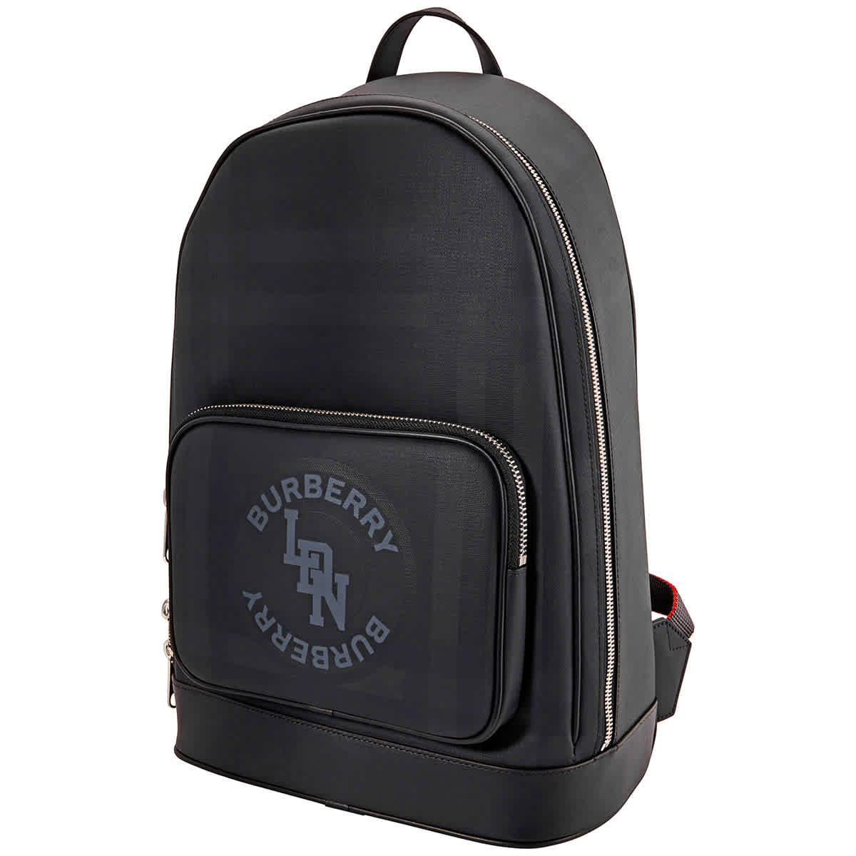 london check and leather backpack