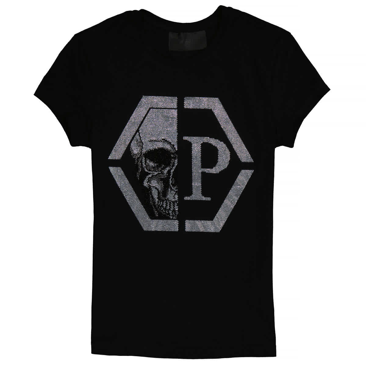 Philipp Plein Black Cotton Hexagon Logo T shirt
