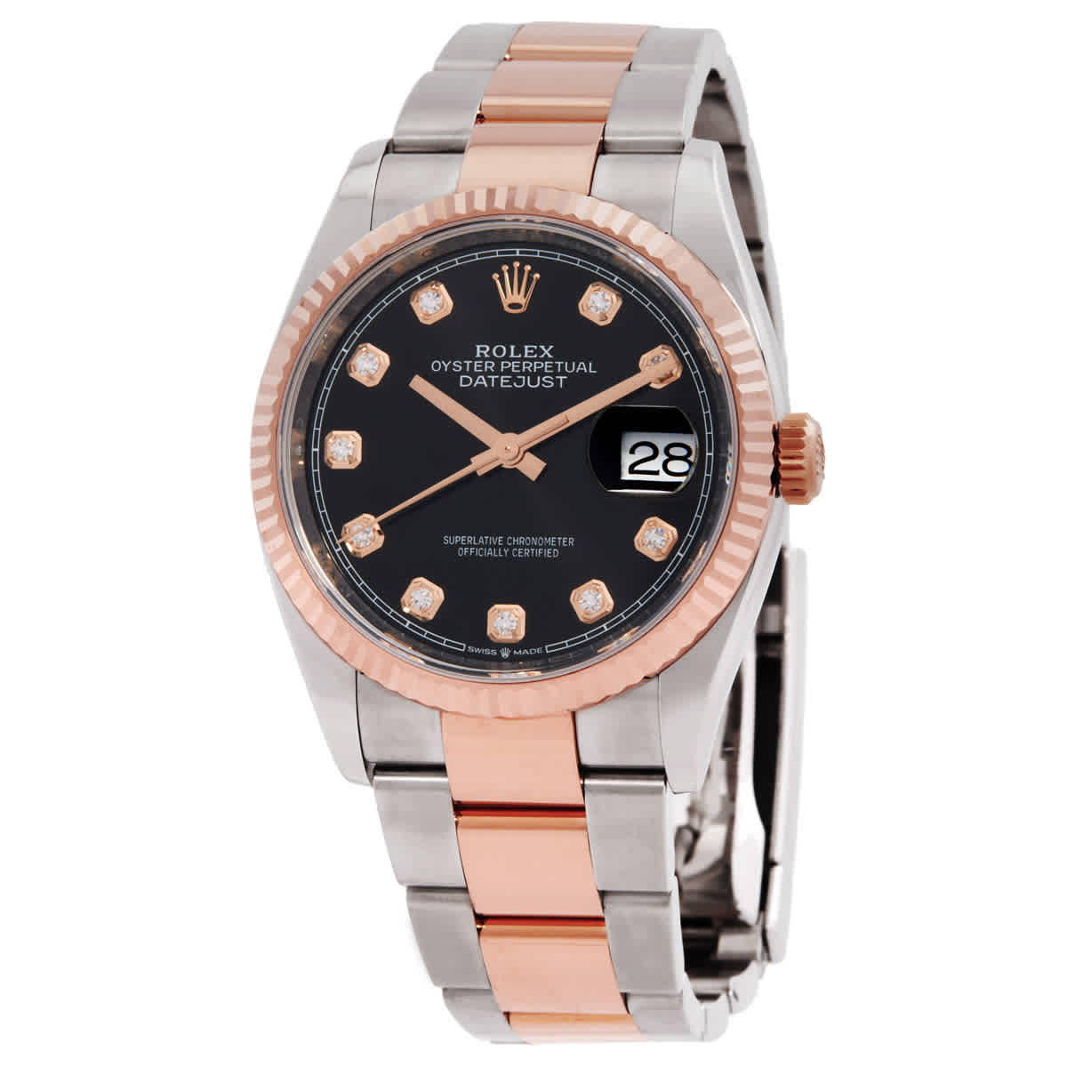 Rolex Datejust 36 Black Diamond Dial Ladies Steel and 18kt Everose Gold Oyster Watch 126231BKDO