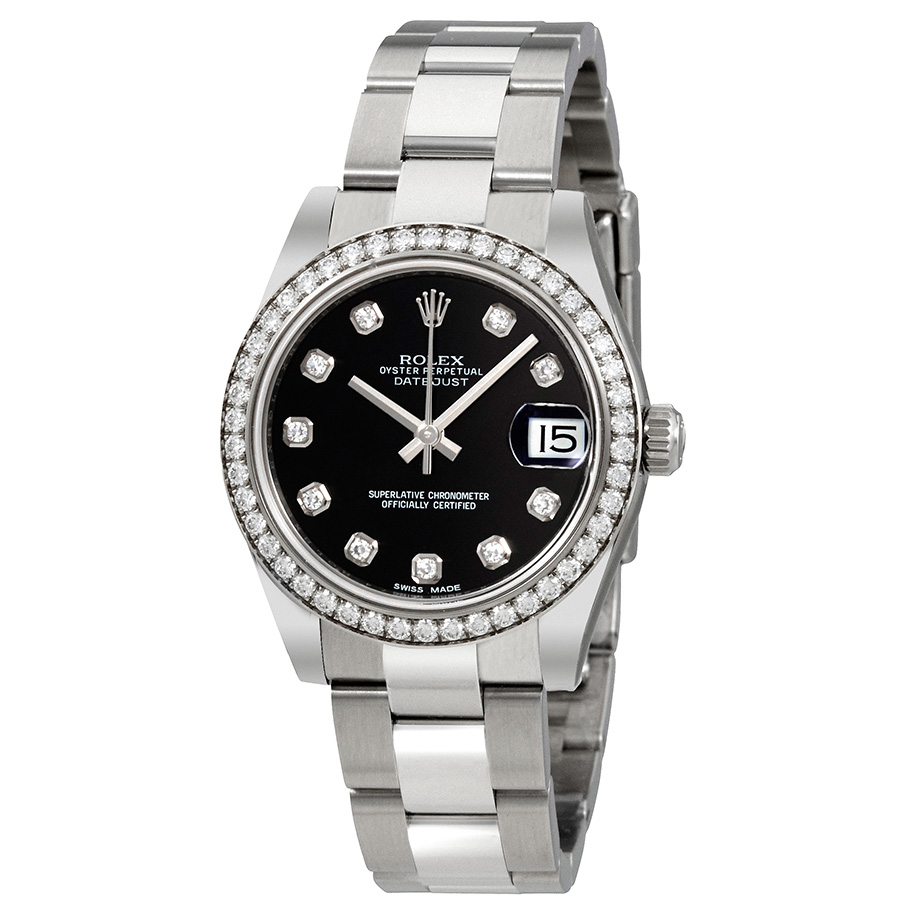 Preowned Rolex Datejust Lady 31 Diamond Black Dial Ladies Watch 178384BKDO