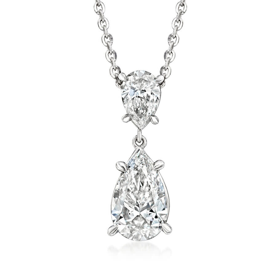 Brilliant Diamond 2 Carat Lab Grown Pear Drop Pendant Necklace in 14K White Gold, 18'' + 2'' Extender, Gift Box Included