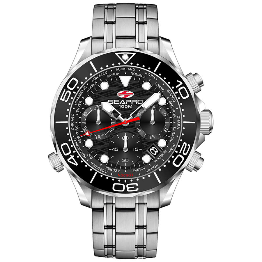 Seapro Mondial Timer Chronograph Quartz Black Dial Mens Watch SP0150