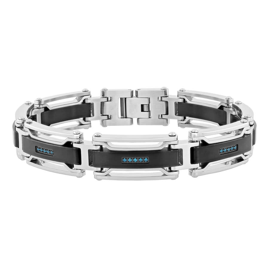 Robert Alton 1/6CTW Blue Diamond Stainless Steel with Black Finish Men's Link Bracelet