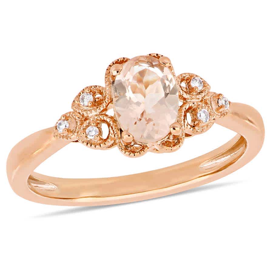 AMOUR 34 CT TGW Morganite and Diamond Filigree Ring In 10K Rose Gold 350$