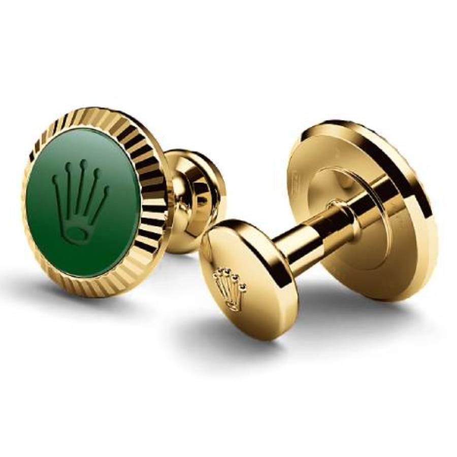rolex 18 kt yellow gold fluted cufflinks