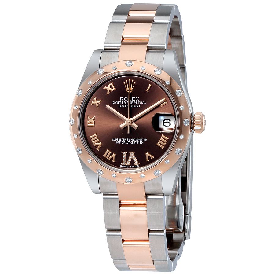 Preowned Rolex Oyster Perpetual Diamond Chocolate Dial Ladies Watch 178341