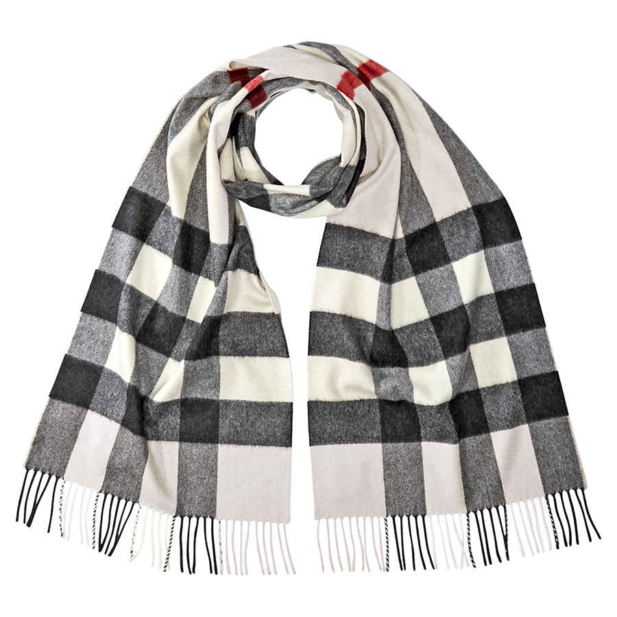 half mega check cashmere scarf