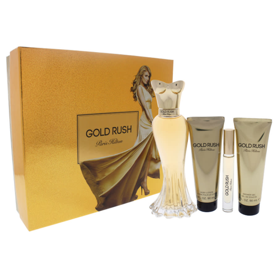 Gold Rush by Paris Hilton for Women - 4 Pc Gift Set 34oz EDP Spray 020oz EDP Rollerball 3oz Body Lotion 3oz Shower Gel 35$