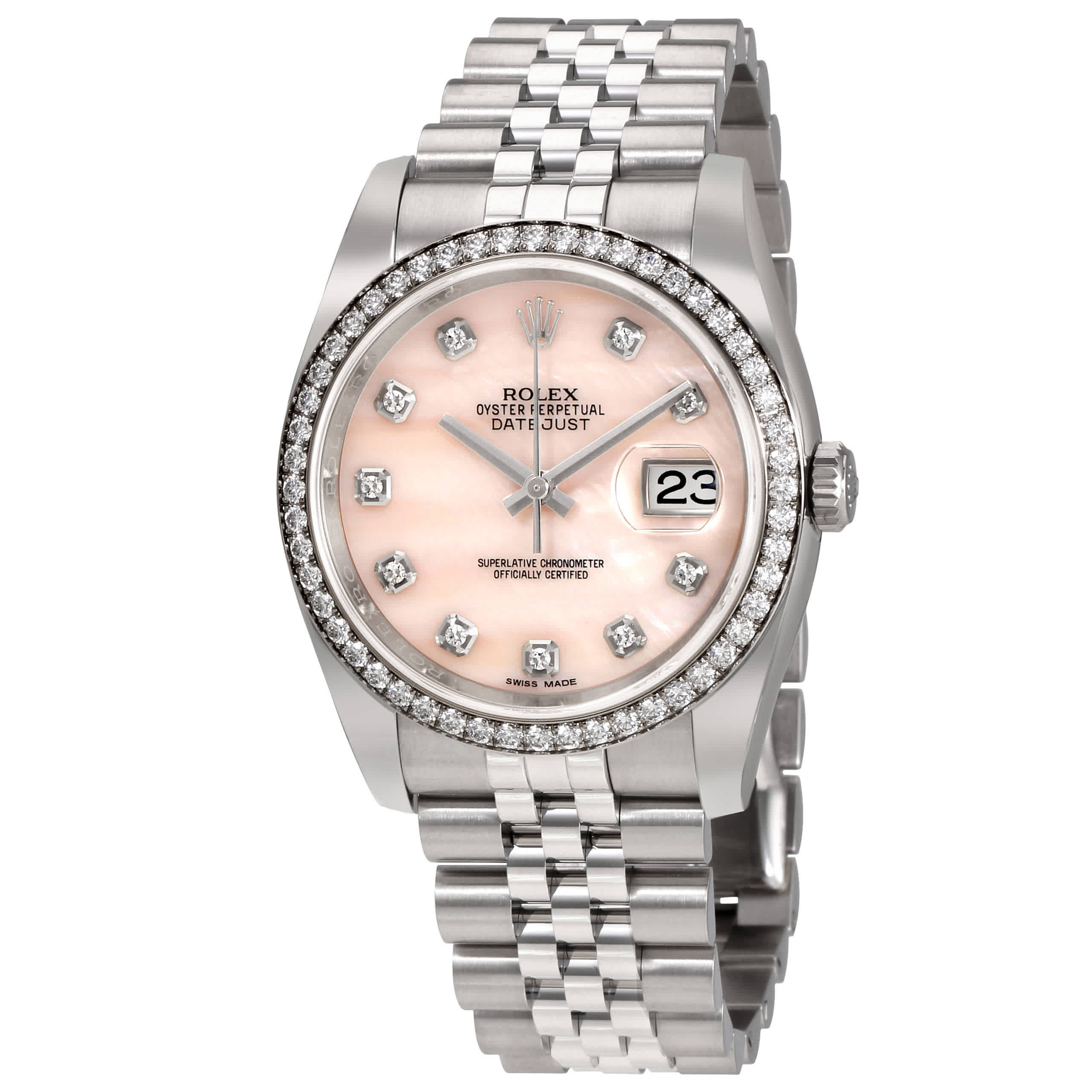 Rolex Datejust 36 Pink Mother Of Pearl Diamond Dial Automatic Ladies Jubilee Watch 116244PKMDJ